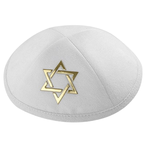 Ultra Suede Kippah - White Gold Magen David