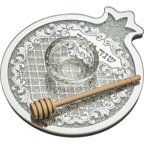 Pomegranate Shaped Glass Plate For Apple In Honey