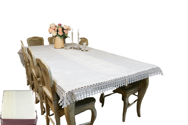 Elegant White Tablecloth With White Runner - 140x280 Cm