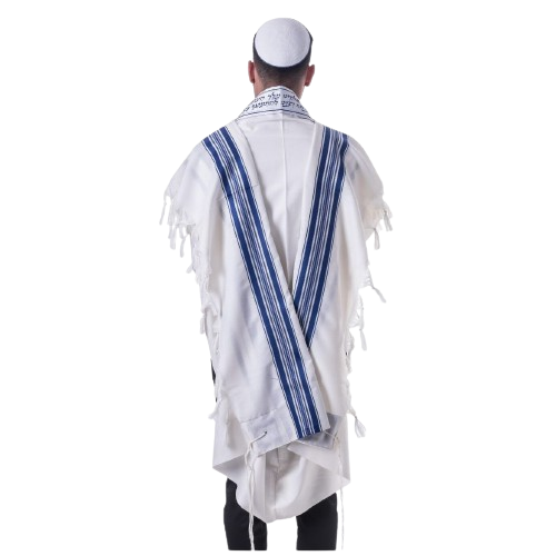Wool Tallis - Blue and Silver Stripes
