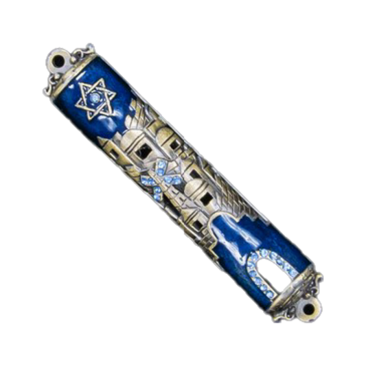 Mezuzah Case,"Jerusalem", Medium Blue