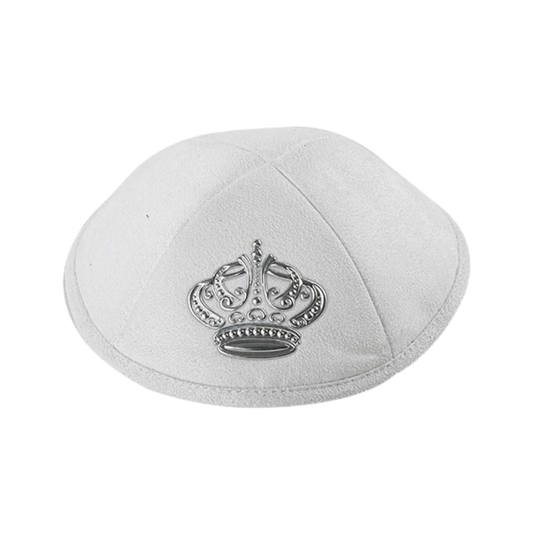 Ultra Suede Kippah - White/silver