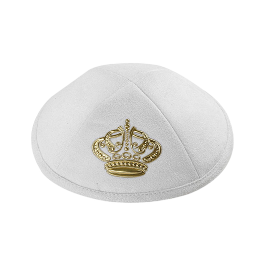 Ultra Suede Kippah - White/Gold