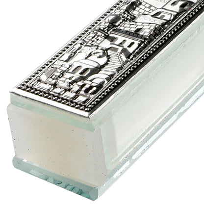Glass Mezuzah Case with Metal Plaque 15 cm