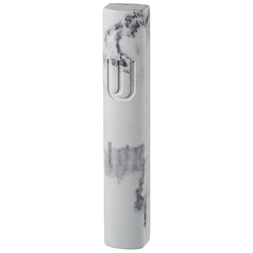 Polyresin Mezuzah Case 12cm, White Marble