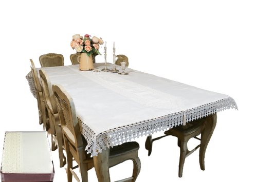 Elegant White Tablecloth With White Runner - 140x280 Cm