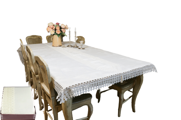 Elegant White Tablecloth With White Runner - 140x350 Cm