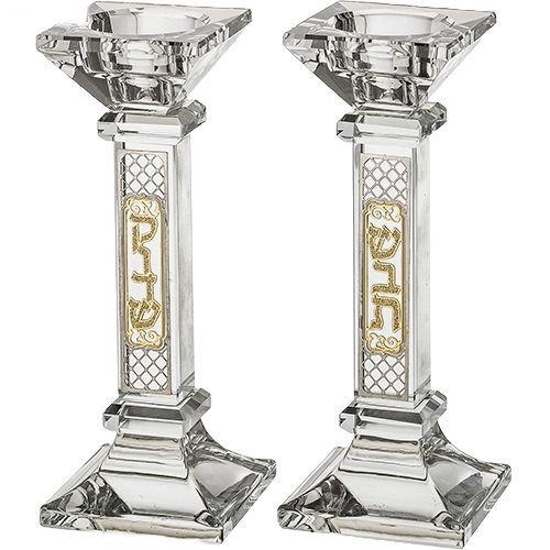 Crystal Candlesticks 16.5 cm with Metal Plaque- Ornaments
