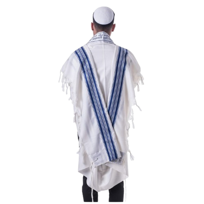 Wool Tallis - Blue and Silver Stripes